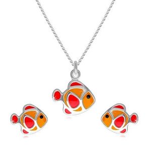 Set din argint 925 - colier și cercei, pește roșu-portocaliu imagine