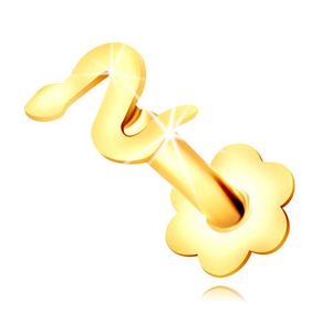 Piercing din aur 375 - șarpe lucios și floare rotundă simetrică imagine
