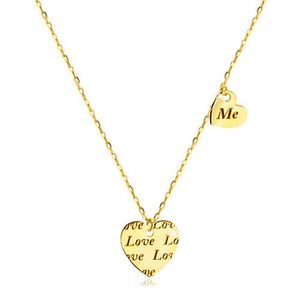 Colier din aur 585 - două inimi simetrice cu inscripția „Love” și „Me” imagine