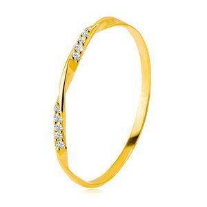 Inel din aur 585 - linie ondulată netedă împodobită cu zirconii strălucitoare transparente - Marime inel: 49 imagine