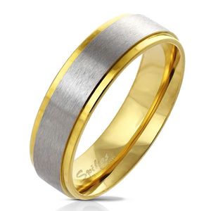 Inel din oțel de nuanță de aur - dunga în centru cu un finisaj mat, 6 mm - Marime inel: 49 imagine