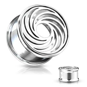 Plug de oțel în culoarea argintie - linii în formă de vârtej, cu decupaj rotund în centru - Lățime: 10 mm imagine
