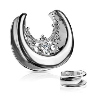 Plug de urechi din oțel într-o culoare argintie - lacrimă de zirconiu, ornamente - Lățime: 10 mm imagine