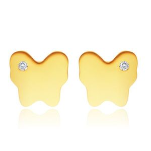 Cercei din aur galben 14K - fluture cu strălucire ridicată cu zirconiu clar imagine
