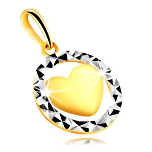 Pandantiv din aur combinat 585 - contur al unui cerc cu decupaje triunghiulare, inimă convexă imagine