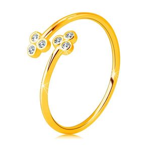 Inel din aur 585 cu brațe înguste - două trifoaie cu zirconii rotunde clare - Marime inel: 49 imagine