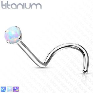 Piercing nas curbat din titan - opal sintetic, reflexe curcubeu, 1 mm - Culoare: Alb imagine
