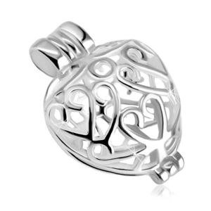 Pandantiv din argint 925 - inimă convexă împodobită cu ornamente, suprafață strălucitoare imagine