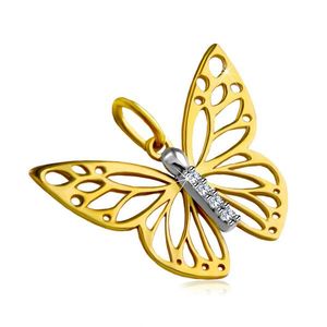 Pandantiv din aur combinat de 14K - aripi de fluture cu decupaje, linie scurtă de zircon imagine