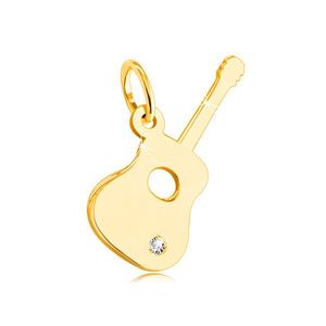 Pandantiv din aur galben de 14K - chitară cu un zircon clar în partea inferioară imagine