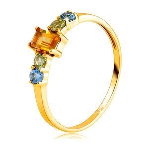 Inel din aur galben de 14K - citrin unghiular, olivin rotund și topaz elvețian - Marime inel: 49 imagine