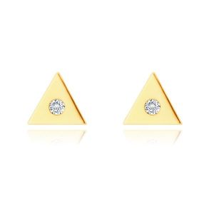 Cercei din aur galben de 14K - triunghi mic cu un diamant strălucitor clar imagine