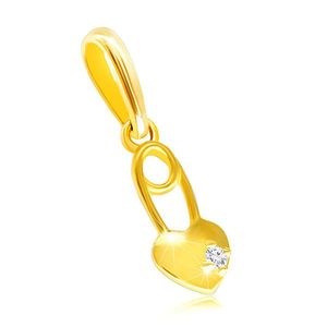Pandantiv din aur galben 9K - inimă cu diamant strălucitor, ac de siguranță imagine