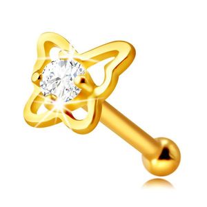 Piercing pentru nas cu diamante din aur galben de 14K - contur de fluture cu un strălucitor, de 1, 5 mm imagine