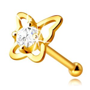 Piercing din aur galben de 14K pentru nas - contur de fluture cu un diamant, de 2, 0 mm imagine