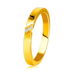 Bandă din aur galben de 14K - inel cu o crestătură fină, diamante strălucitoare clare - Marime inel: 49 imagine