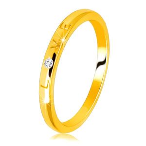 Inel din aur galben de 14K - scris „LOVE” cu o suprafață strălucitoare și netedă, 1, 5 mm - Marime inel: 49 imagine