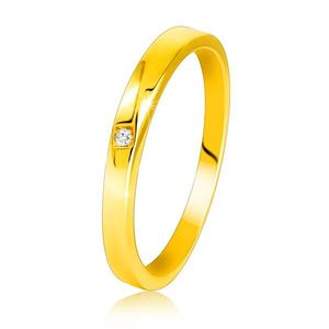 Inel din aur galben 585 - brațe ușor teșite, diamant clar strălucitor - Marime inel: 49 imagine