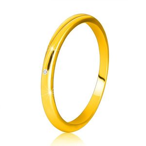 Inel din aur galben 14K - brațe subțiri netede, diamante strălucitoare - Marime inel: 49 imagine