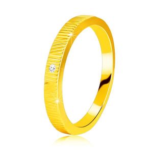 Inel din aur galben de 14K - crestături fine, diamant clar strălucitor, 1, 3 mm - Marime inel: 49 imagine