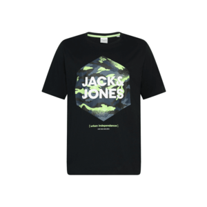 JACK & JONES Tricou negru / verde neon / albastru porumbel / alb imagine