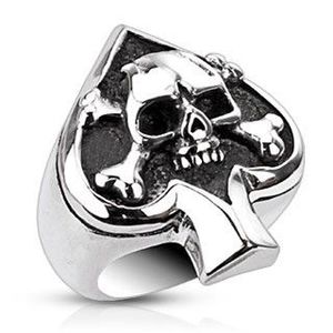 Inel din oțel inoxidabil cu simbol carte de joc și craniu - Marime inel: 51 imagine