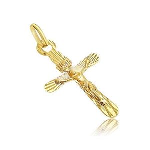 Pandantiv din aur 14K - cruce ovală cu Iisus proeminent imagine