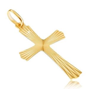 Pandantiv din aur de 14K - cruce cu raze și capete ondulate imagine
