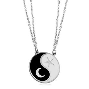 Coliere din oțel, două lanțuri, simbolul Jin Jang, o lună și o stea imagine