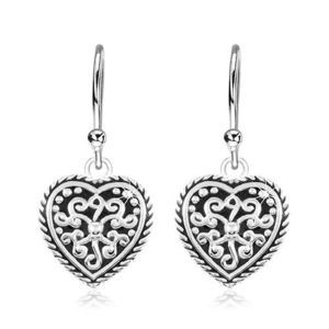 Cercei din argint 925, inimă cu patină și ornamente imagine