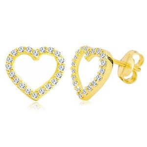 Cercei din aur galben de 14K - contur de inimă decorat cu zirconii transparente imagine