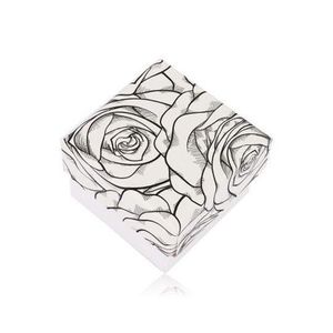 Cutie pentru cercei sau inel, model cu trandafiri negri pe fundal alb imagine