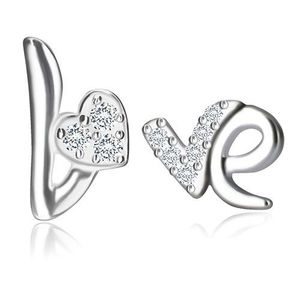 Cercei din argint 925 - motivul Love, inimi și litere cu zirconii, închidere de tip fluturaș imagine