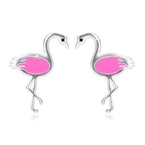 Cercei din argint 925 - flamingo lucios cu aripa roz, închidere de tip fluturaș imagine