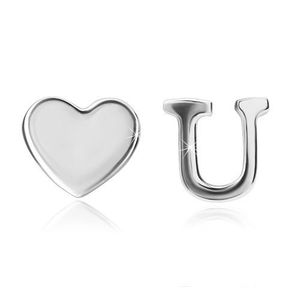 Cercei din argint 925 - inimă strălucitoare și litera U, închidere de tip fluturaș imagine