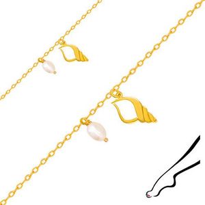 Brățară pentru gleznă din aur galben 14K - contur de cochilie cu decupaj, două perle ovale imagine