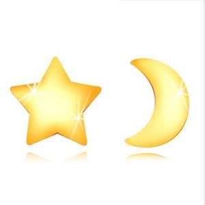 Cercei din aur 585 - contur de lună lucioasă și stea simetrică, închidere de tip fluturaș imagine