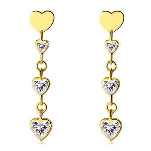 Cercei din aur lucioși 585 - inimă strălucitoare de zirconiu transparent, inimă simetrică plată imagine