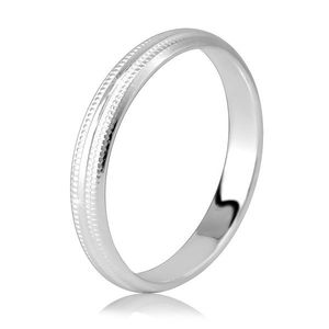 Inel din argint 925 - două dungi strălucitoare și două crestături moletate, de 3 mm - Marime inel: 49 imagine