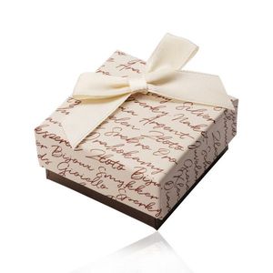 Cutie cadou pentru cercei sau inele - combinație bej-maro, panglică, inscripție imagine