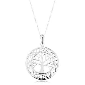 Colier din argint 925, pandantiv pe lanț - cerc decupat, copac ramificat imagine