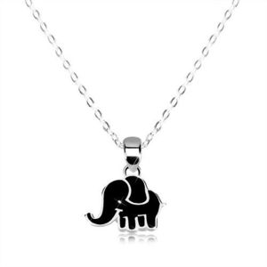 Colier din argint 925 - lanț strălucitor, elefant decorat cu smalț de culoare neagră imagine
