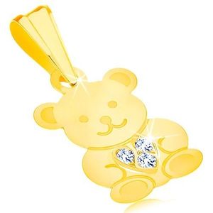 Pandantiv din aur galben de 9K - ursuleț drăguț lucios, inimă strălucitoare imagine