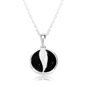 Colier din argint 925 - aripă de înger, cerc lucios, smalț de culoare neagră imagine