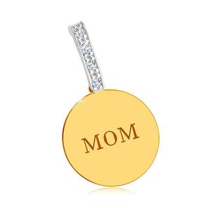 Pandantiv combinat din aur de 9K - cerc plat lucios, inscripție „MOM”, linie zirconică imagine