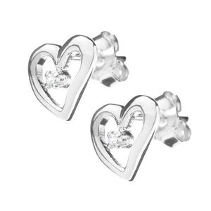 Cercei argint - contur asimetric de inimă cu zircon imagine
