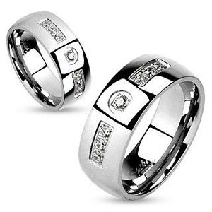 Inel din oțel, argintiu, brațe netede lucioase, zirconii transparente - Marime inel: 59 imagine