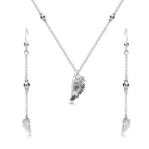 Set din argint 925 - cercei și colier, aripi de înger și bile lucioase imagine