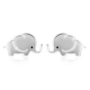 Cercei din argint 925 - elefant strălucitor cu ochi de culoare neagră, închidere de tip fluturaș imagine