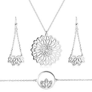 Set din argint 925 - colier, brățară, cercei, motiv de flori cu petale sculptate imagine
